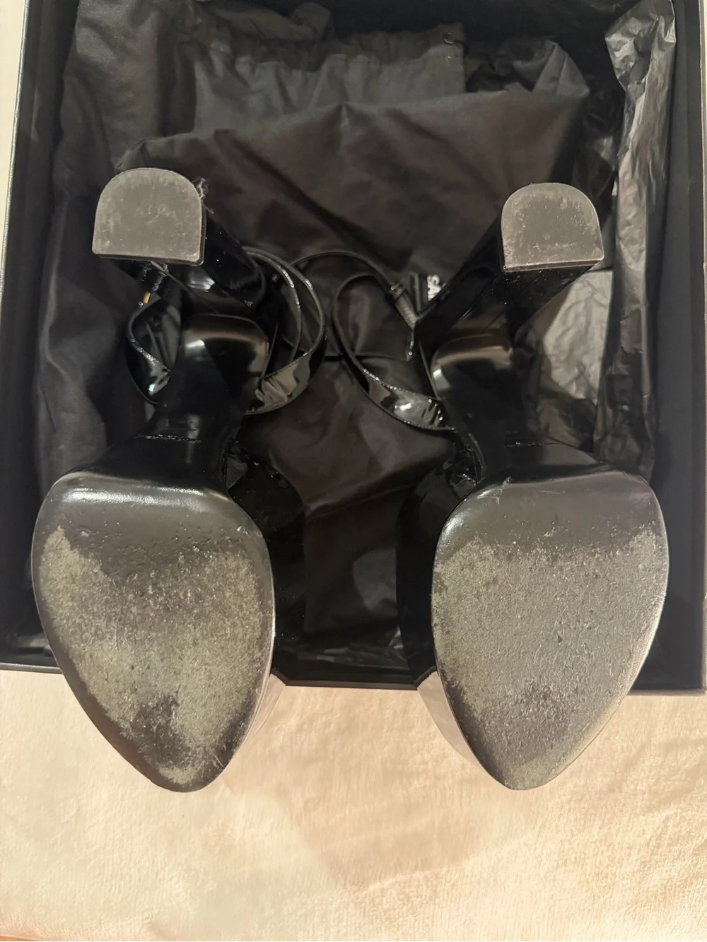 Saint Laurent Black Patent Leather Platform Open-Toe Sandals